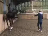 La jinete Charlotte Dujardin da latigazos a un caballo.