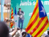Carles Puigdemont en el acto de celebración del cuarto aniversario de la fundación de Junts.