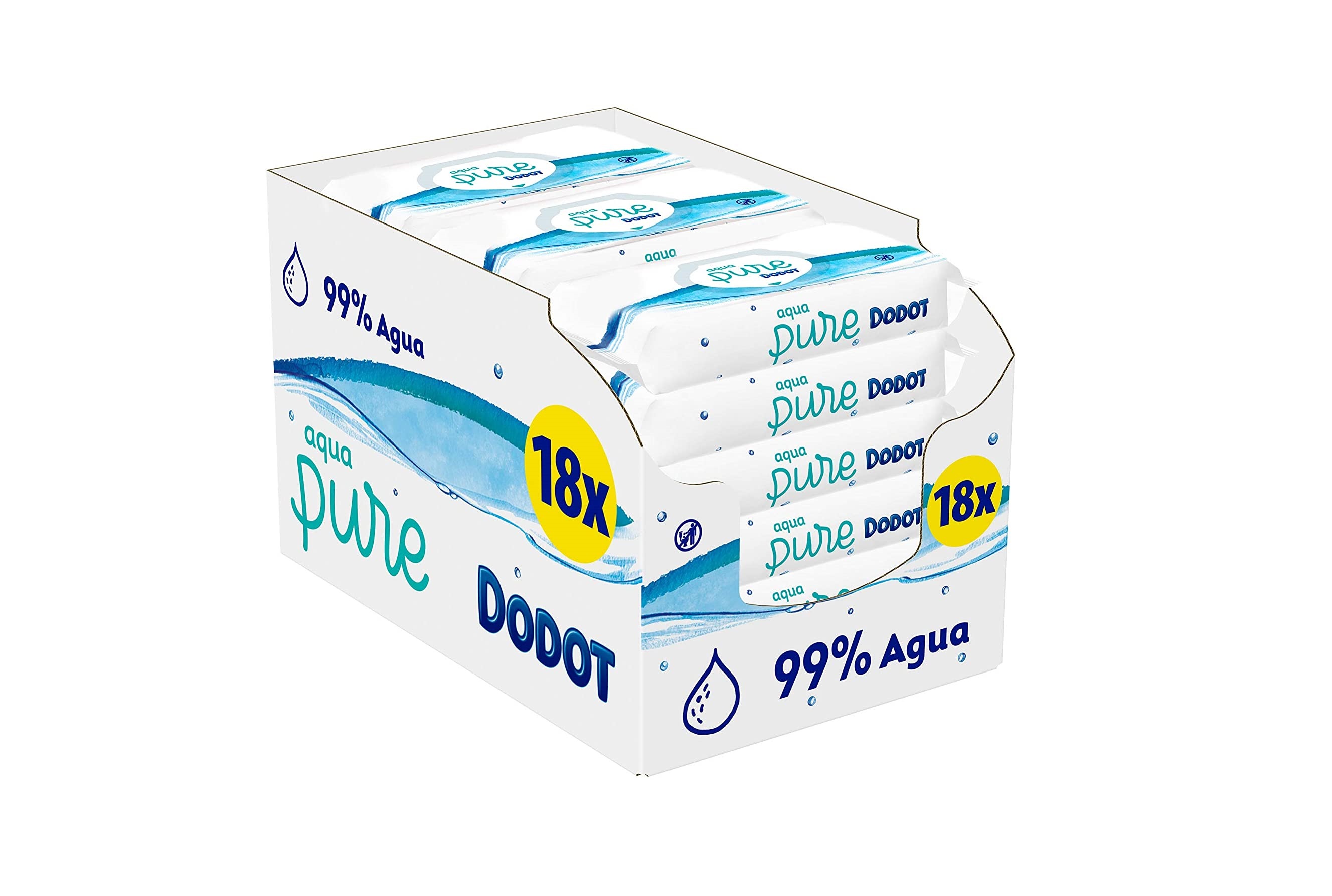 Dodot Toallitas Pure Aqua para Bebé, 99% Agua, 100% Fibras de Origen  Vegetal, 864 Toallitas, 18 Paquetes (18 X 48) : : Bebé