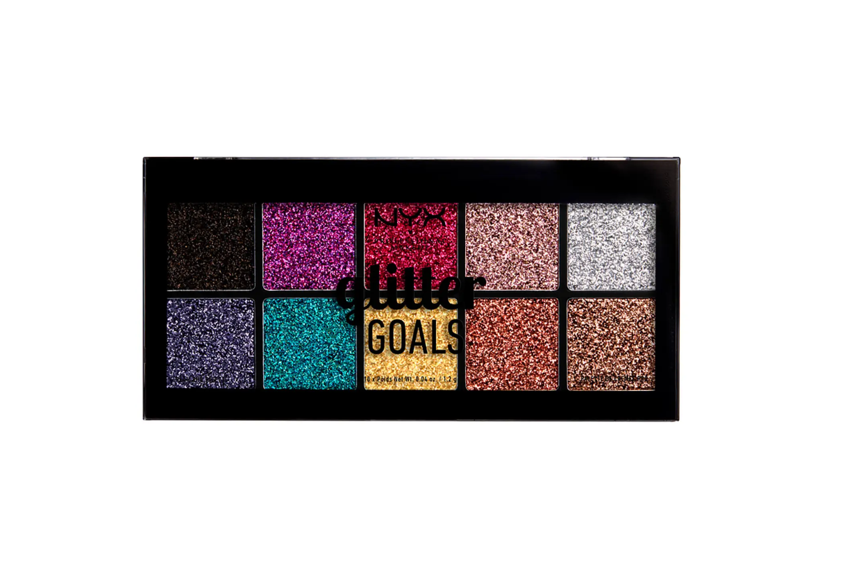 This palette includes 10 shades with a lot of 'glitter'.